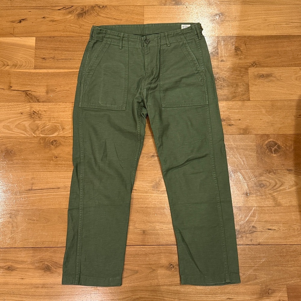 Orslow Fatigue Straight-Leg Cotton-Sateen Trousers Pants Green Size S (JP M)